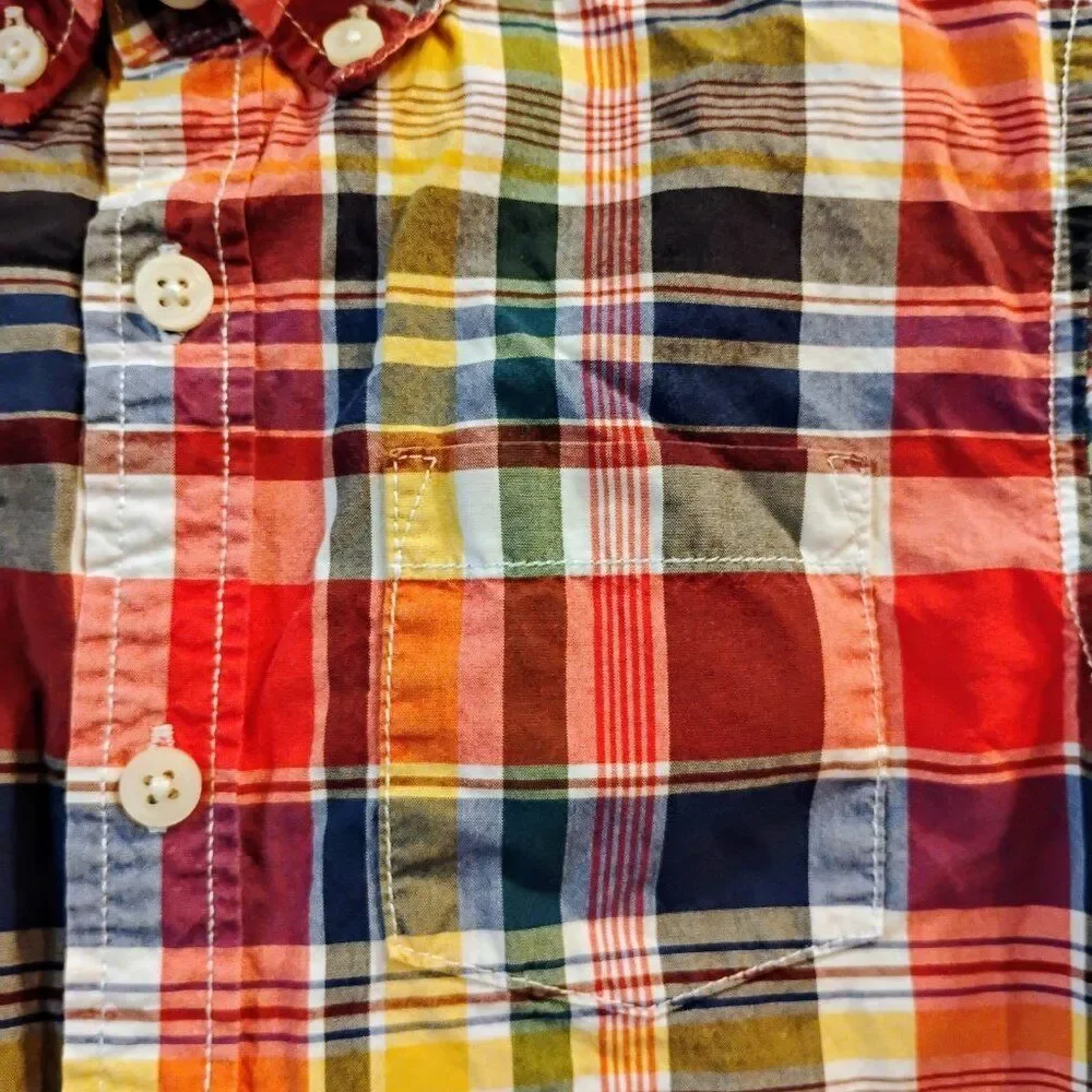 Gymboree Boys Rainbow Plaid Button Front Shirt Size Small